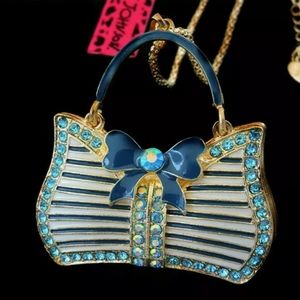 New-Blue Crystal, Bowknot,Handbag Pendant Necklace